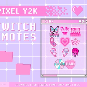 Twitch Emotes / Pink pixel Y2K / 8-bit cute aesthetic badges