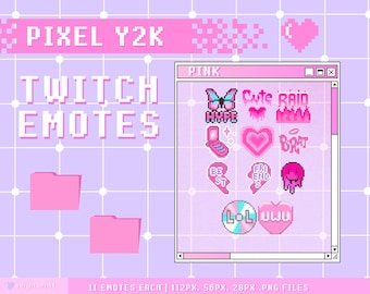 Twitch Emotes / Pink pixel Y2K / 8-bit cute aesthetic badges