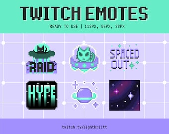 Twitch Emotes / Pixel Space / 8-bit emotes / Cute emotes / Pre-made badges