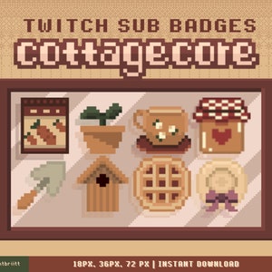 Twitch Sub Bit Badges / Pixel Cottagecore / 8-bit Badges / Twitch aesthetic sub badges / Pre-made badges