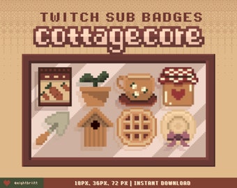 Twitch Sub Bit Badges / Pixel Cottagecore / 8-bit Badges / Twitch aesthetic sub badges / Pre-made badges