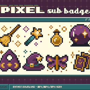 Twitch Sub Bit Badges / Pixel Witch / 8-bit Badges / Twitch witchy aesthetic sub badges / Pre-made badges