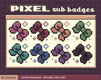 Twitch Gloomy Sub Bit Badges / Cute Pixel Bow / Soft 8-bit Cheer Badges
