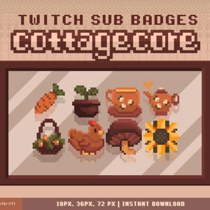 Emblemas Twitch Sub Bit / Pixel Cottagecore / Emblemas de 8 bits / Emblemas secundários estéticos Twitch / Emblemas pré-fabricados