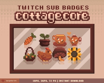 Twitch Sub Bit Badges / Pixel Cottagecore / 8-bit Badges / Twitch aesthetic sub badges / Pre-made badges