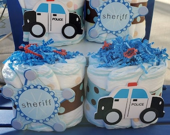 Police Mini Diaper Cakes ~  Law Enforcement Theme ~ Baby Shower Centerpiece ~ Set of 4 Gift