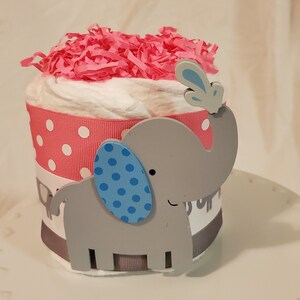 Elephant Diaper Cake ~ Pink & Gray Theme ~ Baby Shower Centerpiece ~ Mini Diaper Cake Gift