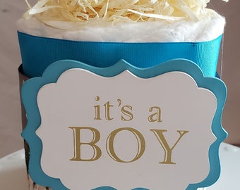 It's a Boy Diaper Cake ~ Blue Outdoor Hunting Theme ~ Baby Shower Centerpiece ~ Mini Diaper Cake Gift