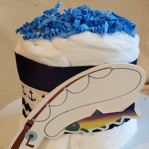Fishing Diaper Cake ~ Blue Sailing Fishing Theme ~ Baby Shower Centerpiece ~ Mini Diaper Cake Gift