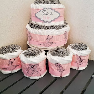 Ballet Diaper Cake ~ Pink Dancer Theme ~ It&#39;s a Girl Baby Shower Centerpiece ~ 2 Tier Set