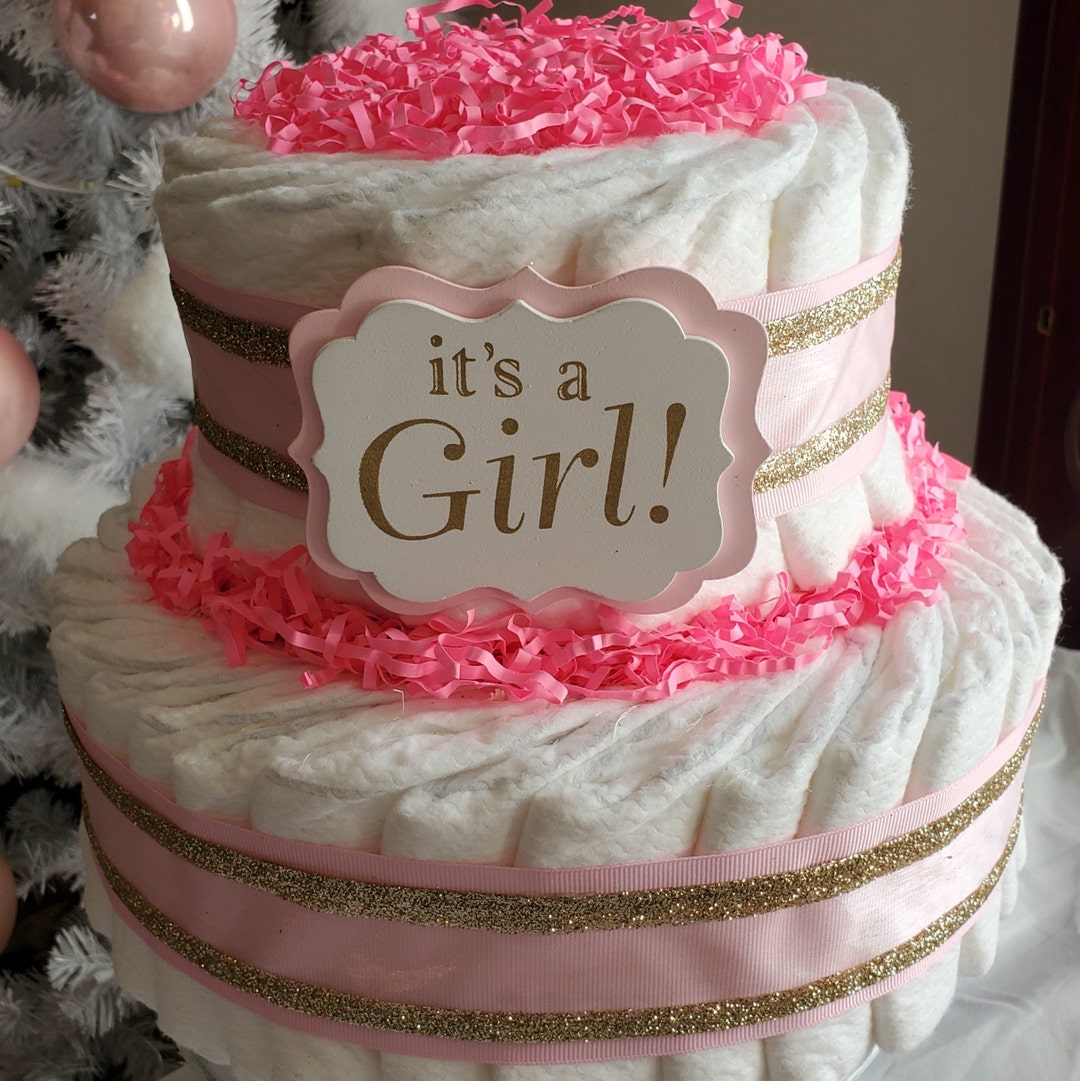 Pink & Gold Diaper Cake: It's a Girl Baby Shower Centerpiece - Etsy