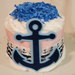 Anchor Diaper Cake~ Pink Nautical Theme ~ Baby Shower Centerpiece ~ Mini Cake Gift