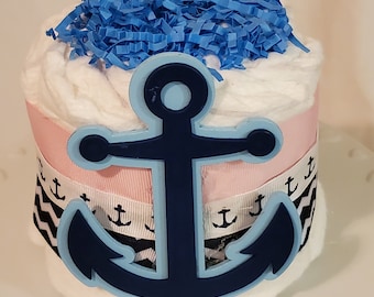 Anchor Diaper Cake~ Pink Nautical Theme ~ Baby Shower Centerpiece ~ Mini Cake Gift