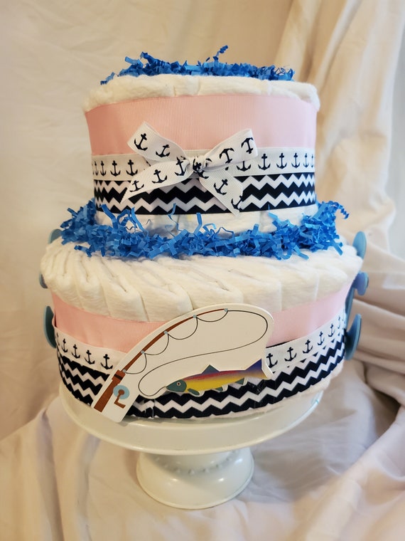 Fishing Diaper Cake Pink Nautical Sailing Theme Baby Shower