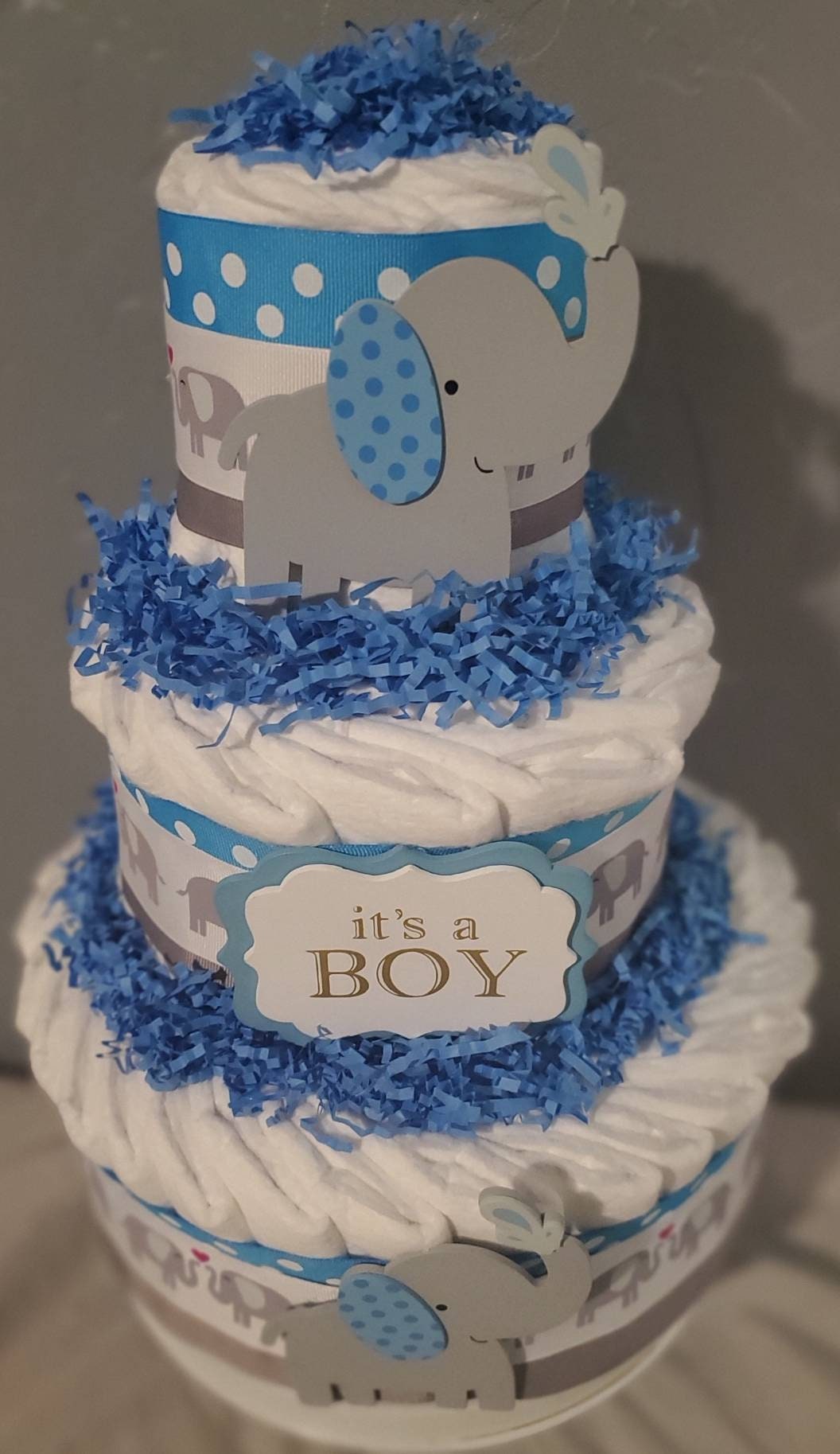 Elephant Diaper Cake Its a Boy Baby Shower Centerpiece Decoration 3 Tier Diaper Cake Gift