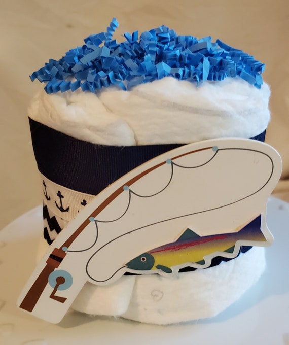 Fishing Diaper Cake Blue Sailing Fishing Theme Baby Shower Centerpiece Mini Diaper  Cake Gift 