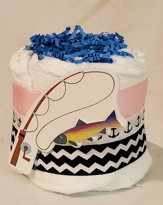 Fishing Diaper Cake ~ Pink Sailing Fishing Theme ~ Baby Shower Centerpiece  ~ Mini Diaper Cake Gift