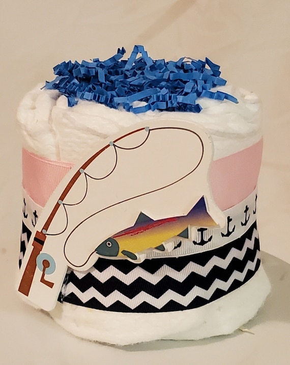 Pink Fishing Diaper Cake: Baby Shower Centerpiece