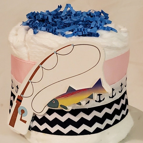 Fishing Diaper Cake ~ Pink Sailing Fishing Theme ~ Baby Shower Centerpiece ~ Mini Diaper Cake Gift