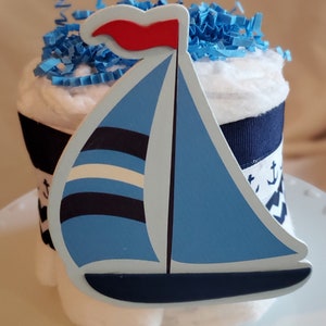 Sailboat Diaper Cake ~ Blue Nautical Sailing Theme ~ Baby Shower Centerpiece ~ Mini Diaper Cake Gift