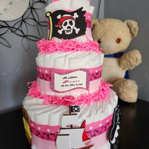 Pirate  Diaper Cake ~Pink Pirate ~ Baby Shower Centerpiece ~ 3 Tier Gift
