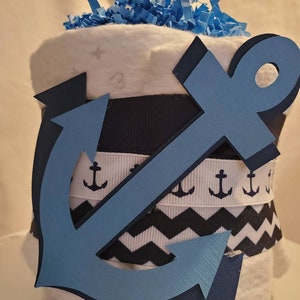 Anchor Mini Diaper Cake ~ Blue Nautical Theme ~ Baby Shower Centerpiece Gift