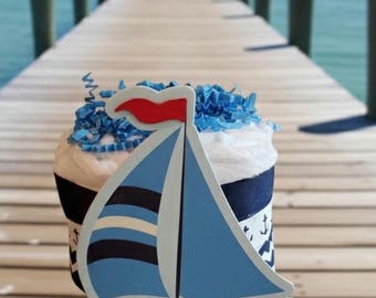 Blue Sailboat Diaper Cake: Nautical Baby Shower Centerpiece