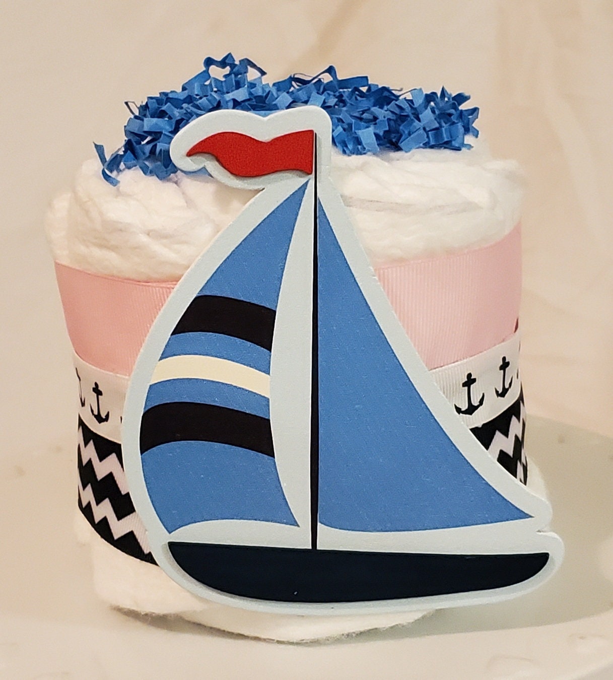 Sailboat Diaper Cake ~ Pink Nautical Sailing Theme ~ Baby Shower Centerpiece ~ Mini Diaper Cake Gift