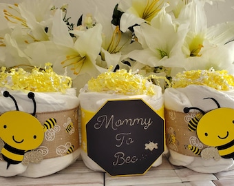 Bumble Bee Mini Diaper Cake Set ~ Yellow Black Theme ~ Mommy to Bee~ Baby Shower Centerpiece Gift