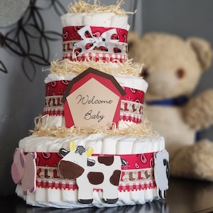Barnyard Animals Diaper Cake ~Country Farm Theme~ Baby Shower Centerpiece ~ 3 Tier Gift