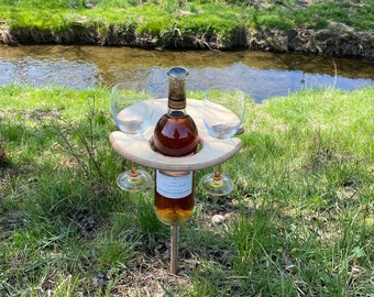 Tavolino da vino mobile pieghevole adatto anche per bottiglie di champagne, idea regalo, tavolino da vino da esterno, portatile, in legno