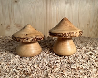 Wooden mushrooms turned, wood, decoration, gift idea, wooden decoration