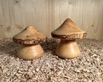 Champignons en bois tournés, bois, décoration, idée cadeau, décoration en bois