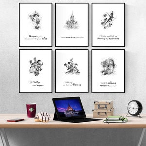 Disney film quote set 2 aquarel mix & match set van 6 prints I Disney prints I Disney l slaapkamer I Disney muurkunst I kinderkamer