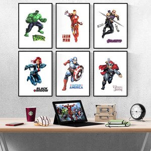 Avengers Assemble Superhero Cartoon Mix & Match Set Of 6 Prints I Marvel Prints I Marvel Bedroom I Disney Prints I Kids Bedroom