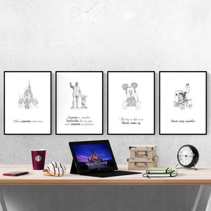 Disney Quote Watercolour Set Of 4 Prints I Disney Prints I Disney l Bedroom I Disney Wall Art I Kids Bedroom
