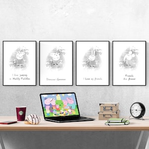 Peppa Pig cita acuarela conjunto de 4 impresiones I Peppa Pig imprime I dormitorio infantil I arte de pared de dibujos animados I dormitorio de niños