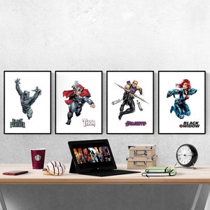 Avengers Superhero Cartoon 2 ° set di 4 stampe I Marvel Stampe I Marvel Camera da letto I Stampe Disney I Camera da letto per bambini