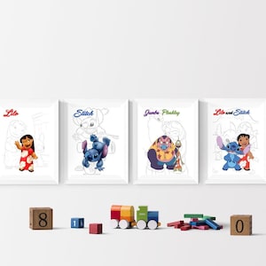 Disney Lilo & Stitch Drawing Set Of 4 Prints I Disney Prints I Disney Bedroom I Disney Prints I Kids Bedroom