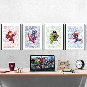 Avengers Supereroi Fumetto Fumetto Striscia Set Di 4 Stampe I Stampe Marvel I Marvel Camera Da Letto I Stampe Disney I Camera Da Letto Per Bambini