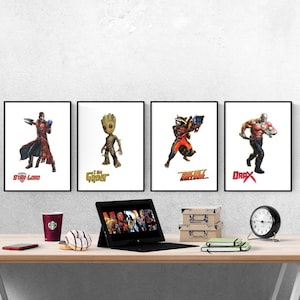 Avengers Guardiani della Galassia Cartoon Set Di 4 Stampe I Marvel Stampe I Marvel Camera da Letto I Stampe Disney I Bambini Camera da letto