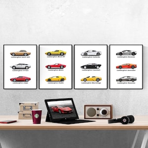 Supercar Lamborghini Compilation Set Of 4 Prints I Ferrari I Supercar I Car Prints I Office Prints I Kids Bedroom