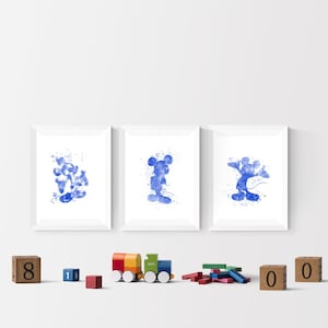 Disney Mickey Mouse Watercolor Set Of 3 Prints I Disney Prints I Disney l Bedroom I Disney Wall Art I Kids Bedroom