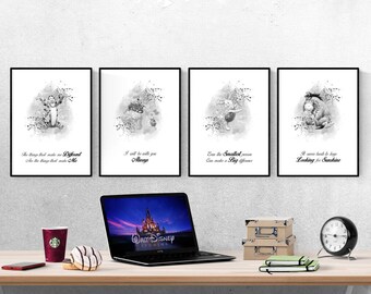 Winnie The Pooh Filme Citação Aquarela Conjunto de 4 Impressões I Disney Prints I Quarto Berçário I Disney Arte de Parede I Quarto de Crianças