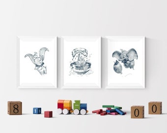 Disney Dumbo Watercolor Set Of 3 Prints I Disney Prints I Disney l Bedroom I Disney Wall Art I Kids Bedroom