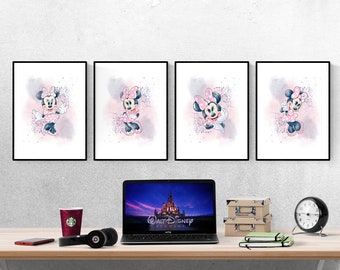 Minnie Mouse Watercolour Set Of 4 Prints I Disney Prints I Disney Bedroom I Disney Prints I Kids Bedroom I Nursery