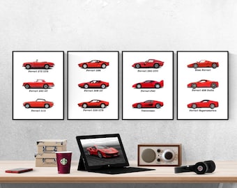 Conjunto de compilação de 4 estampas de Supercar Ferrari I Ferrari I Supercar I Impressões de carro I Impressões de escritório I Quarto infantil