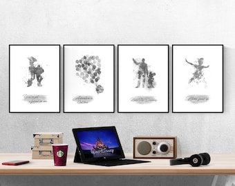 Disney Film Quote Watercolour Set Of 4 Prints I Disney Prints I Disney l Bedroom I Disney Wall Art I Kids Bedroom