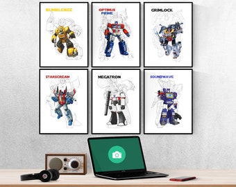 Transformers Drawing Mix & Match Set Of 6 Prints I Disney Prints I Disney Bedroom I Disney Wall Art I Kids Bedroom