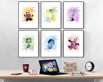 Disney's Inside Out Splash Aquarela Mix & Match Conjunto de 6 estampas I Estampas de dentro para fora I Quarto da Disney I Estampas da Disney I Quarto infantil